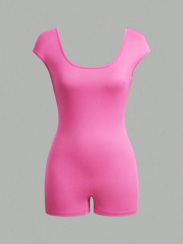 3pcs/Set Women's Multicolor Backless Short Sleeve Crop Top & Tight Casual Jumpsuits, Summer