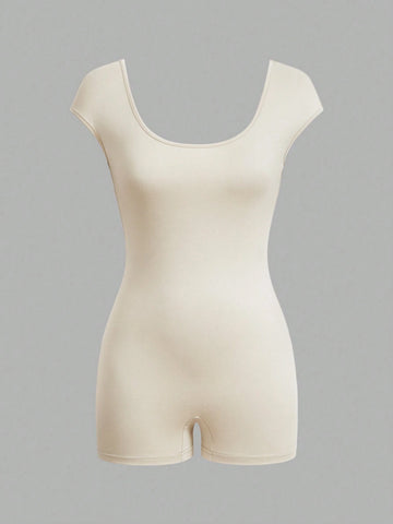 3pcs/Set Women's Multicolor Backless Short Sleeve Crop Top & Tight Casual Jumpsuits, Summer