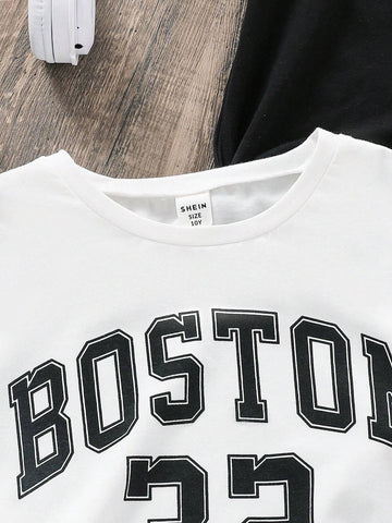 EZwear 3pcs Casual & Minimalist Short Sleeve T-Shirt Set With English Letter Print, Suitable For Summer,