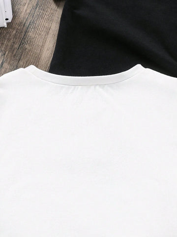 EZwear 3pcs Casual & Minimalist Short Sleeve T-Shirt Set With English Letter Print, Suitable For Summer,