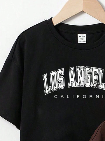 EZwear 3pcs Casual & Minimalistic Coconut Tree Printed Crop Sleeve T-Shirt With Loose Fit, Suitable For