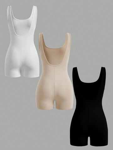 3pcs Solid Color Turtleneck Bodysuit