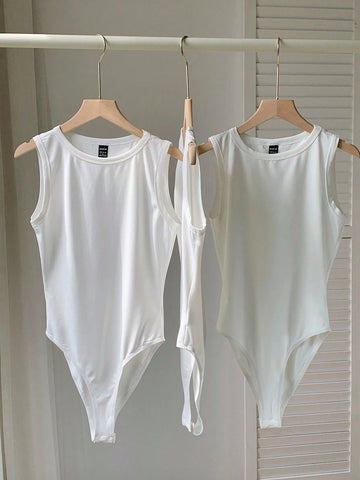 3pcs Solid Round Neck Bodysuit