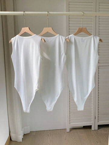 3pcs Solid Round Neck Bodysuit