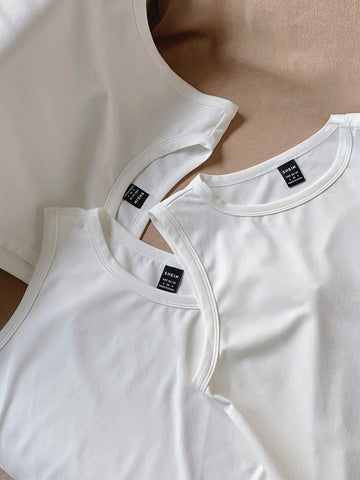 3pcs Solid Round Neck Bodysuit