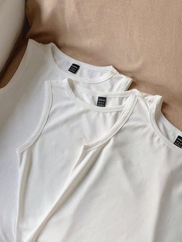 3pcs Solid Round Neck Bodysuit