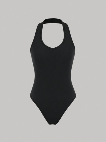 3pcs V-Neck Halter Bodysuit Set