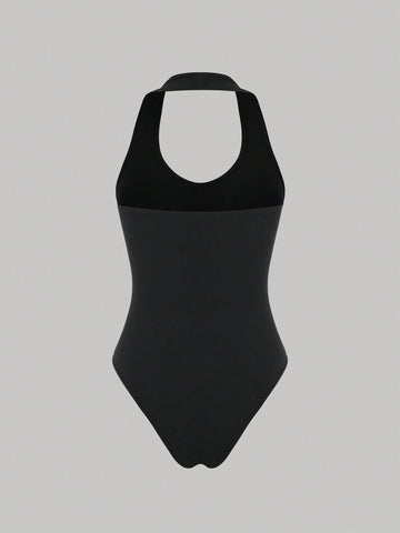 3pcs V-Neck Halter Bodysuit Set