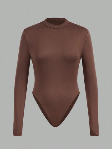 3pcs Women's Mock Neck Long Sleeve Bodysuit, Casual Tight-Fitting Base Layer For Autumn & Winter