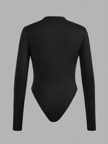 3pcs Women's Mock Neck Long Sleeve Bodysuit, Casual Tight-Fitting Base Layer For Autumn & Winter