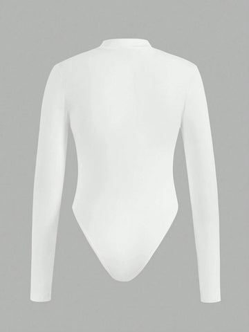 3pcs Women's Mock Neck Long Sleeve Bodysuit, Casual Tight-Fitting Base Layer For Autumn & Winter