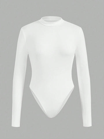 3pcs Women's Mock Neck Long Sleeve Bodysuit, Casual Tight-Fitting Base Layer For Autumn & Winter
