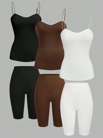 3pcs set Camisole Cami Top And Slim-Fit Leggings Matching Set, Suitable For Spring And Summer