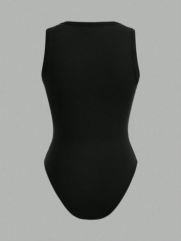 4pcs/Set Tight-Fitting High-Cut Bodysuits With Round Neckline, Perfect For Summer