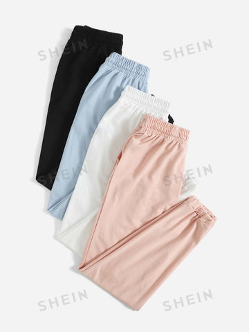 EZwear 4pcs Solid Drawstring Waist Sweatpants