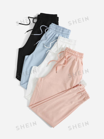 EZwear 4pcs Solid Drawstring Waist Sweatpants