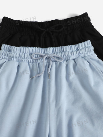 EZwear 4pcs Solid Drawstring Waist Sweatpants