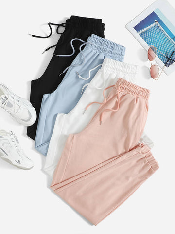 EZwear 4pcs Solid Drawstring Waist Sweatpants