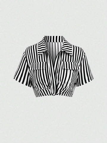 EZwear American Style Spicy Girl Striped Short Slim Fit Women's Shirt