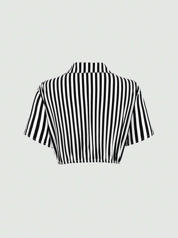 EZwear American Style Spicy Girl Striped Short Slim Fit Women's Shirt