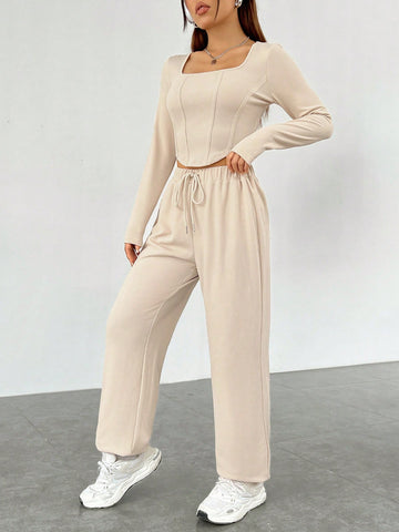 Apricot Colored Knitted Women's Suit