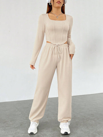 Apricot Colored Knitted Women's Suit