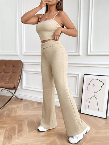 Apricot Knitted Slim Fit Women'S Two-Piece Set