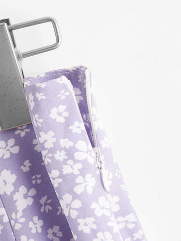 EZwear Asymmetrical Ruffle Hem Ditsy Floral Skirt