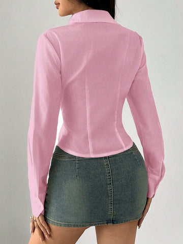 EZwear Basic Casual Solid Color Fitted Long Sleeve Shirt