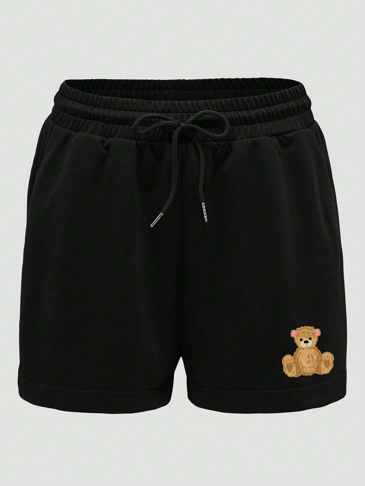 EZwear Bear Print Drawstring Waist Shorts