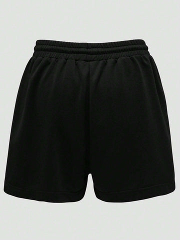 EZwear Bear Print Drawstring Waist Shorts