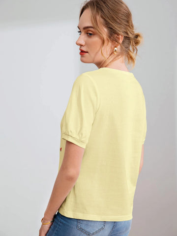 EZwear Bishop Sleeve Watermelon Embroidery Tee