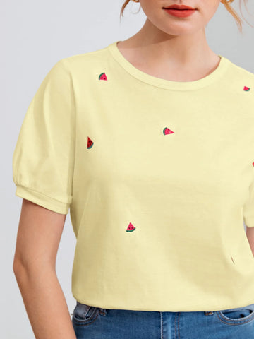 EZwear Bishop Sleeve Watermelon Embroidery Tee