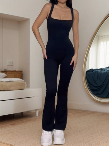 Black Knitted Tight-Fitting Women's Jumpsuit
