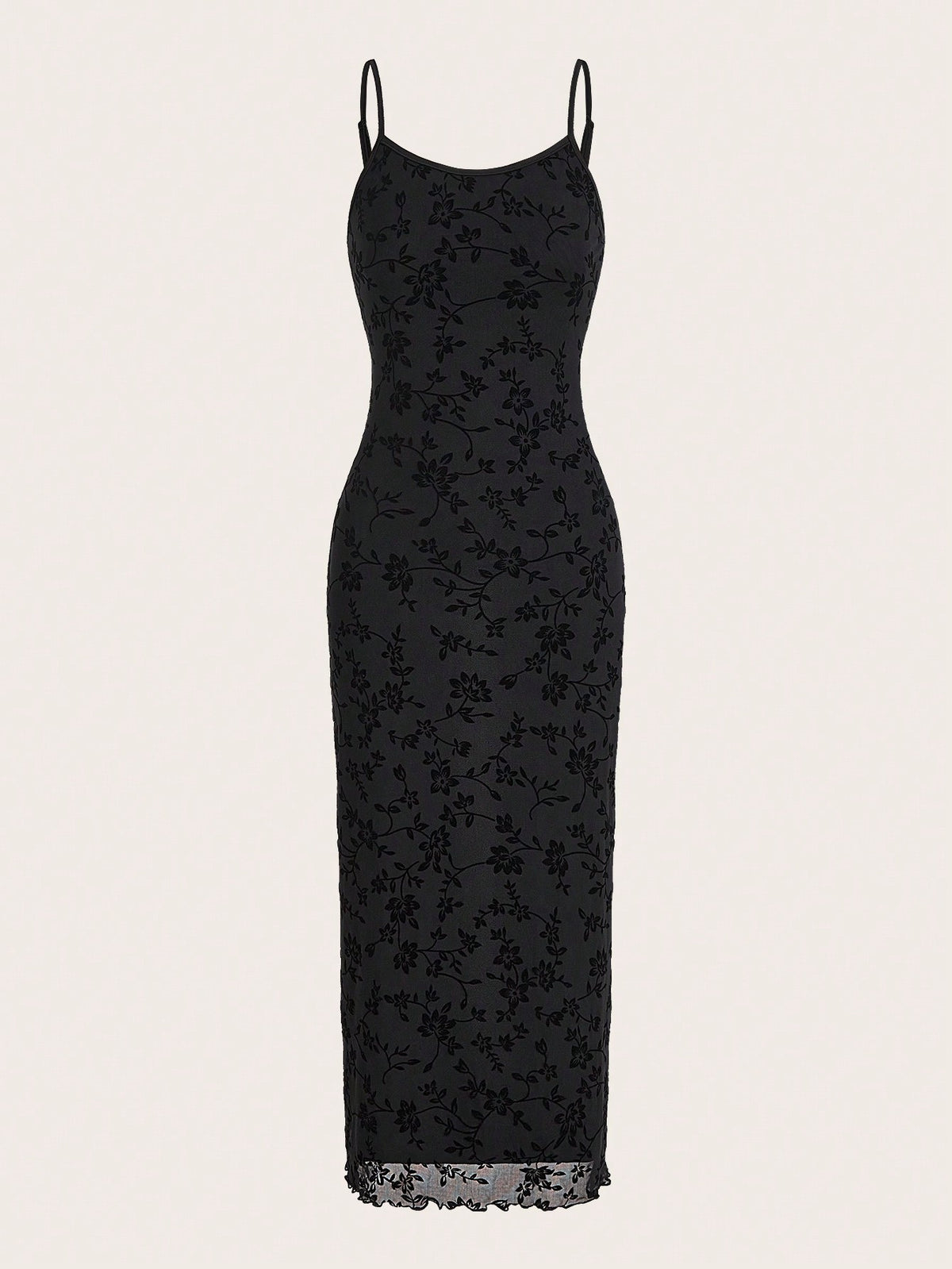 Black Knitted Velour Women's Spaghetti Strap Dress