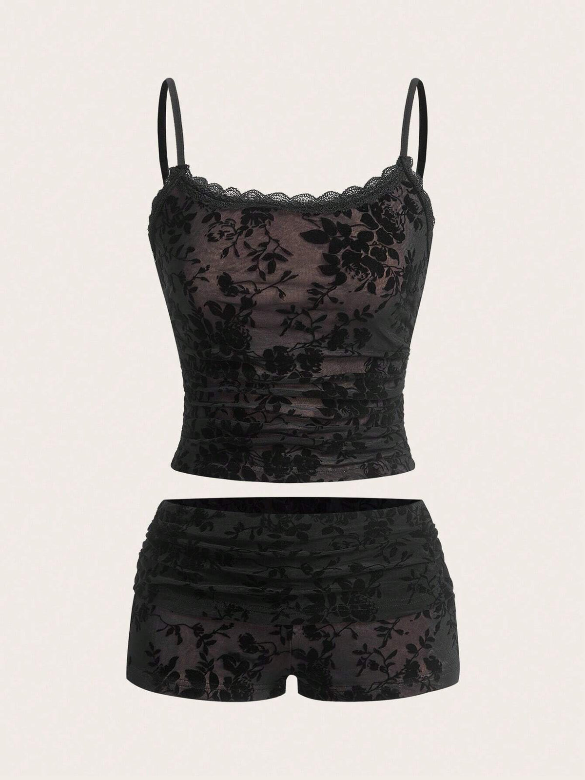 Black Lace Women's Camisole And Shorts Camisole Set