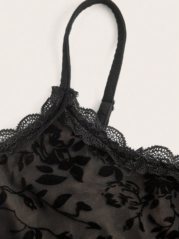 Black Lace Women's Camisole And Shorts Camisole Set