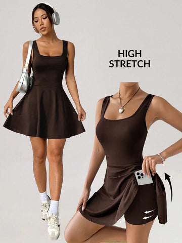 Brown Knit Sleeveless Bodycon Jumpsuit Dress