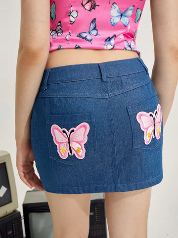 EZwear Butterfly Embroidery Mini Skirt