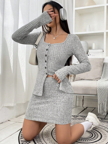 Button Front Tee & Bodycon Skirt