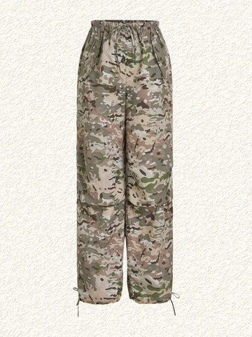 EZwear Camo Print Streetwear Cargo Parachute Pants