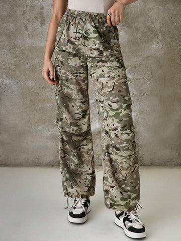 EZwear Camo Print Streetwear Cargo Parachute Pants