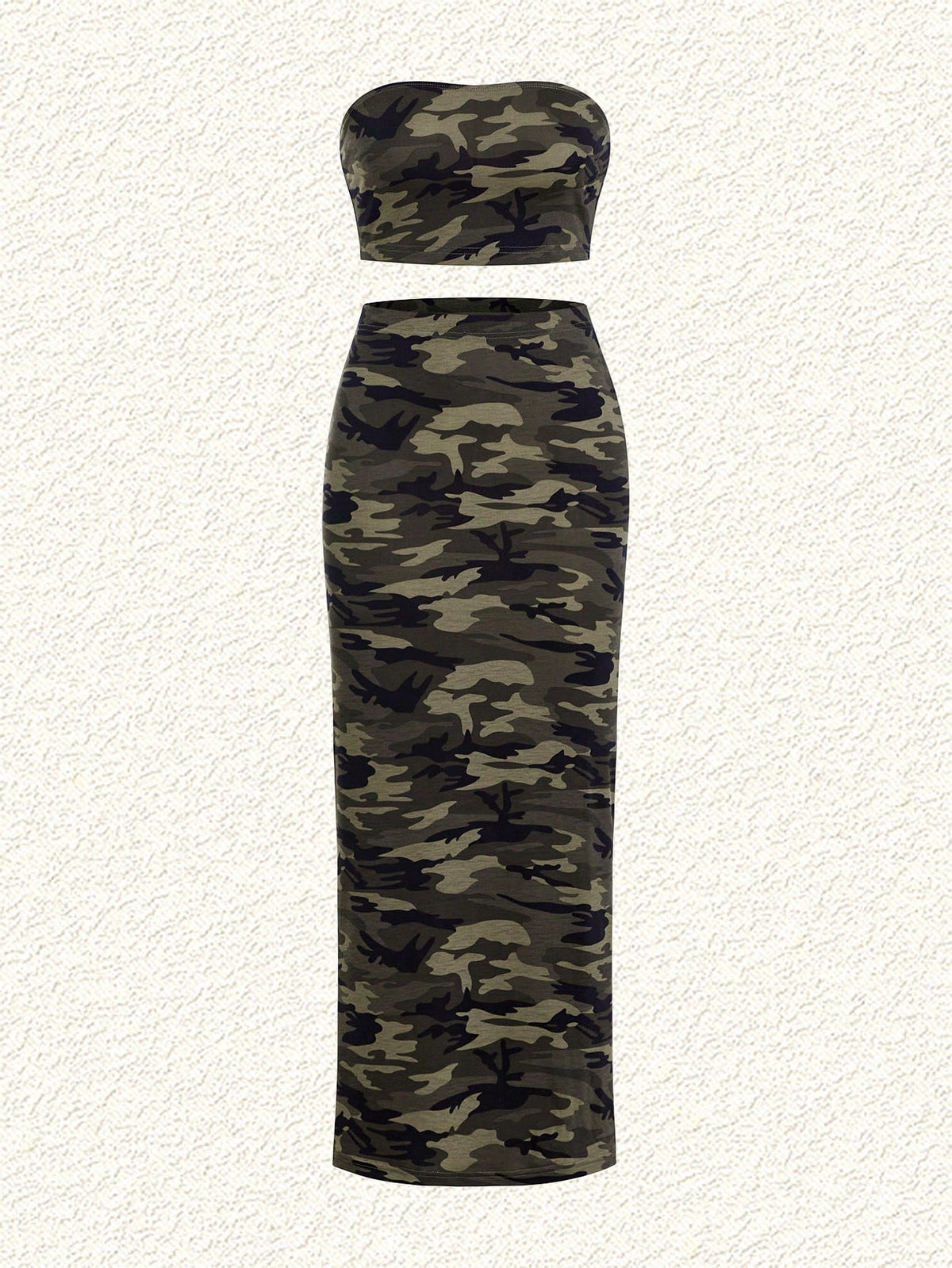 Camouflage Tube Top And Knit Bodycon Skirt Set