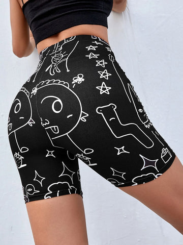 EZwear Cartoon Graphic Biker Shorts