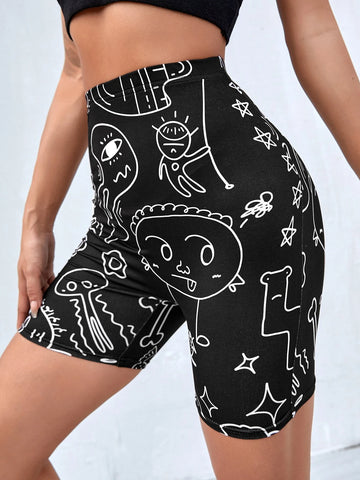 EZwear Cartoon Graphic Biker Shorts