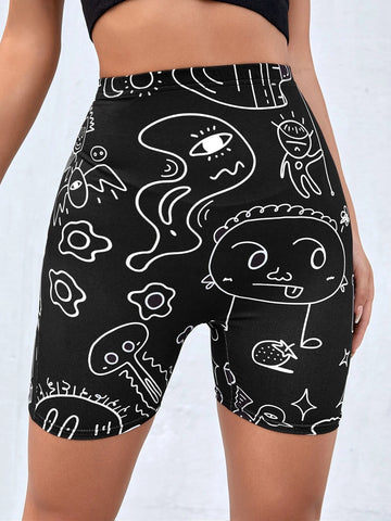 EZwear Cartoon Graphic Biker Shorts