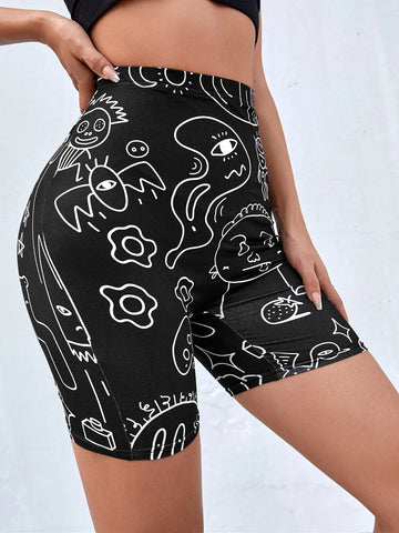 EZwear Cartoon Graphic Biker Shorts