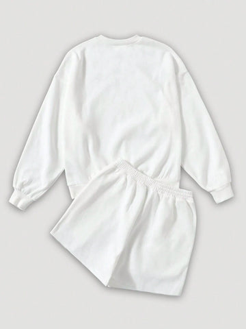 Casual American Flag & Letter Pattern Off-Shoulder Sports Top And Shorts Set