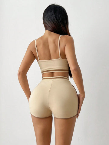 Casual Color Block Ribbed Slim Fit Women Set