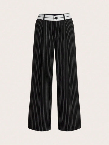 EZwear Casual Color Block Striped Straight Pants